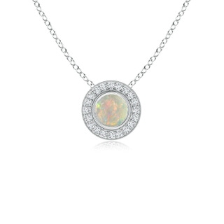 5mm AAAA Bezel-Set Opal Pendant with Diamond Halo in P950 Platinum