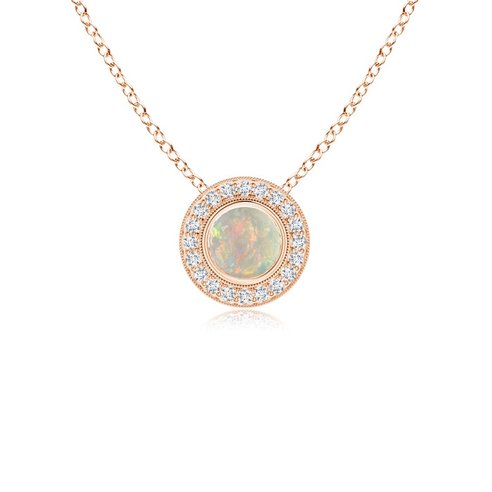 5mm AAAA Bezel-Set Opal Pendant with Diamond Halo in Rose Gold