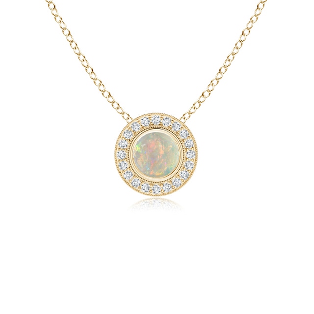 Bezel-Set Round Opal Necklace with Beaded Halo | Angara