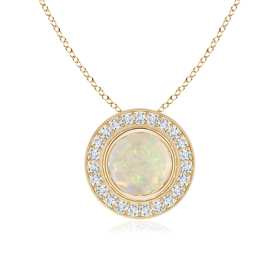7mm AAA Bezel-Set Opal Pendant with Diamond Halo in Yellow Gold 