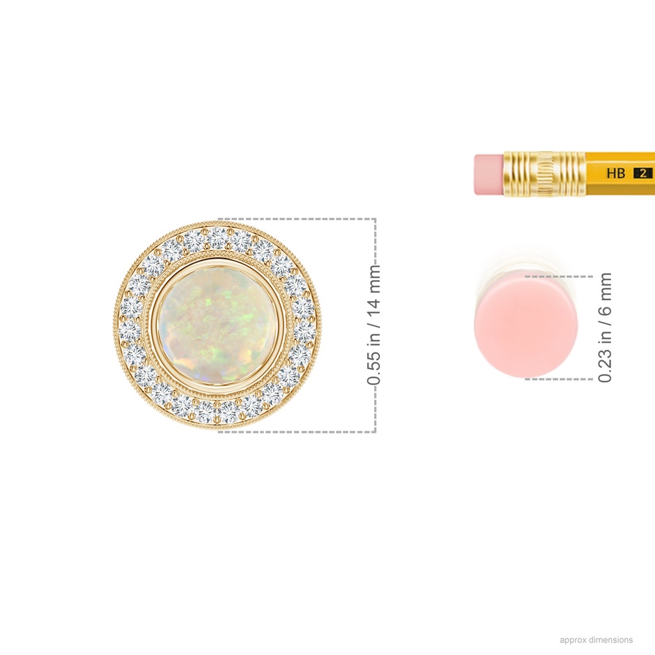 7mm AAA Bezel-Set Opal Pendant with Diamond Halo in Yellow Gold ruler