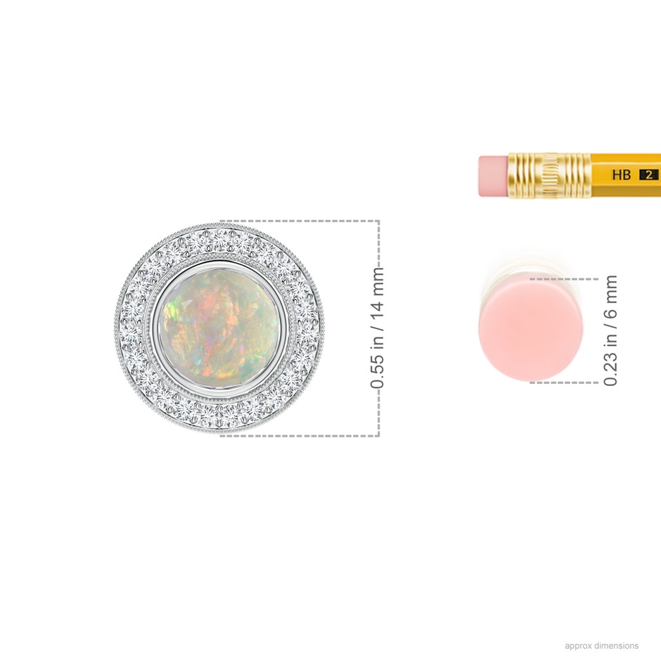 7mm AAAA Bezel-Set Opal Pendant with Diamond Halo in 18K White Gold ruler