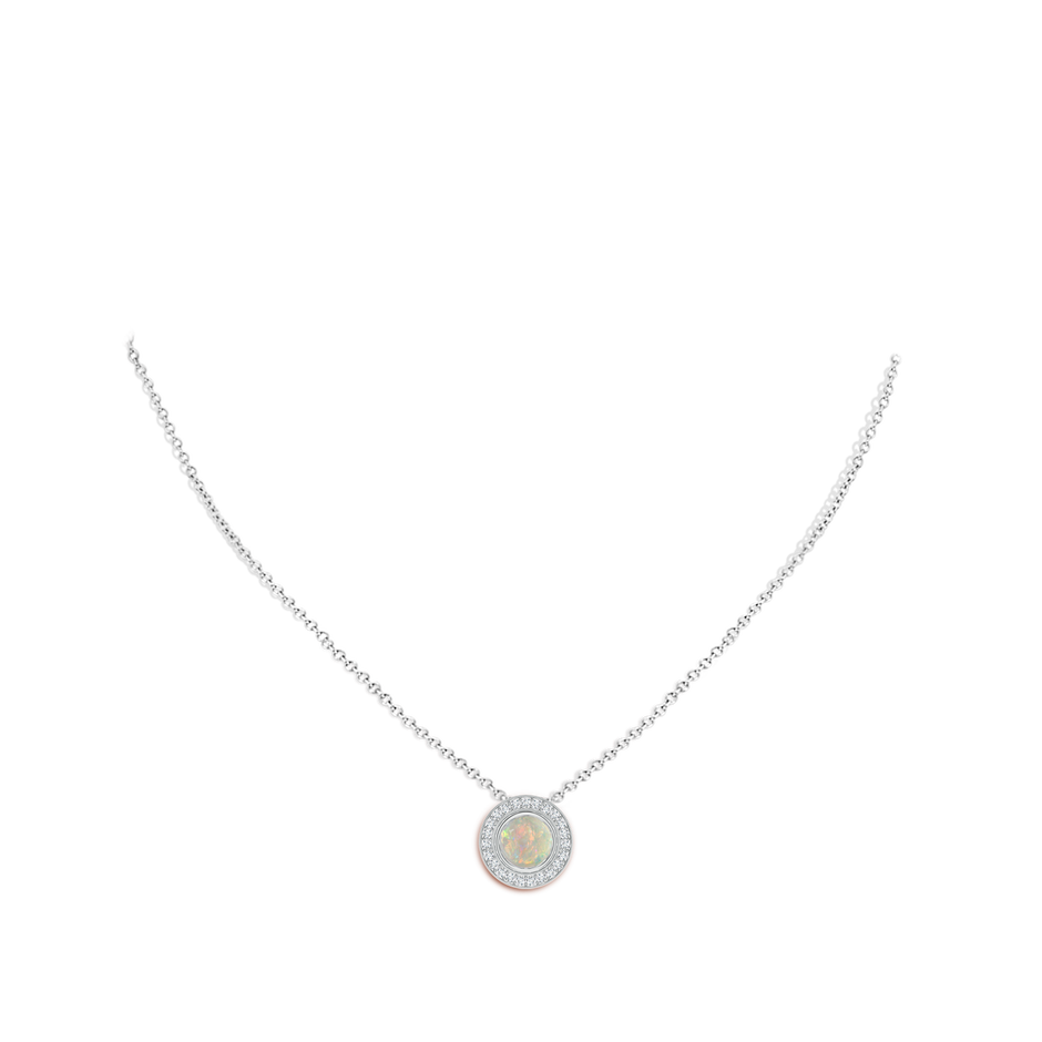7mm AAAA Bezel-Set Opal Pendant with Diamond Halo in 18K White Gold pen