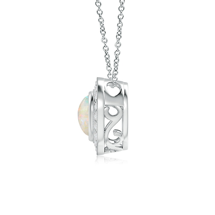 7mm AAAA Bezel-Set Opal Pendant with Diamond Halo in White Gold Back