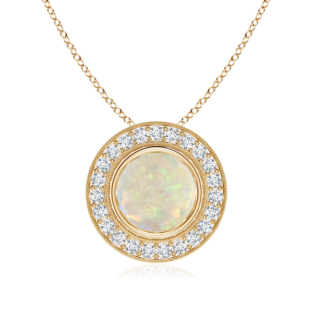 8mm AAA Bezel-Set Opal Pendant with Diamond Halo in Yellow Gold