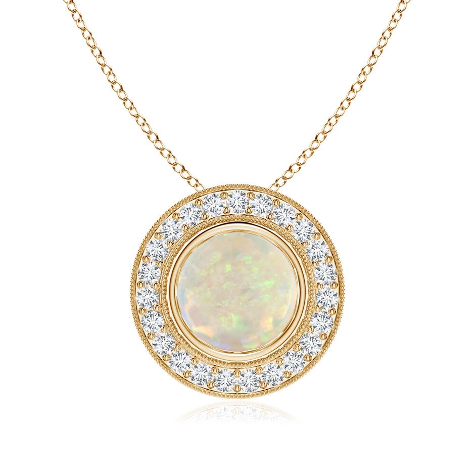 8mm AAA Bezel-Set Opal Pendant with Diamond Halo in Yellow Gold 