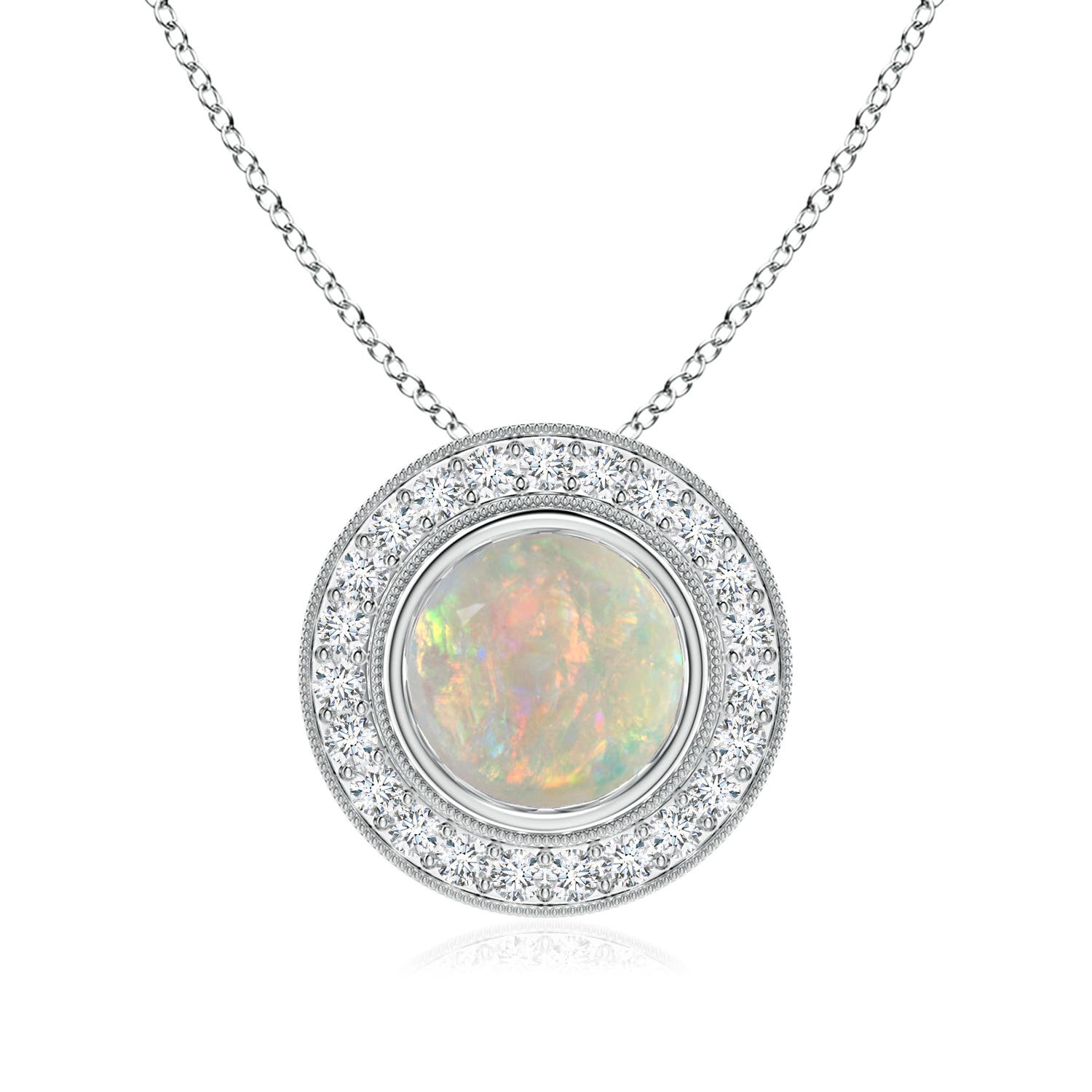 Bezel-Set Opal Pendant with Diamond Halo | Angara