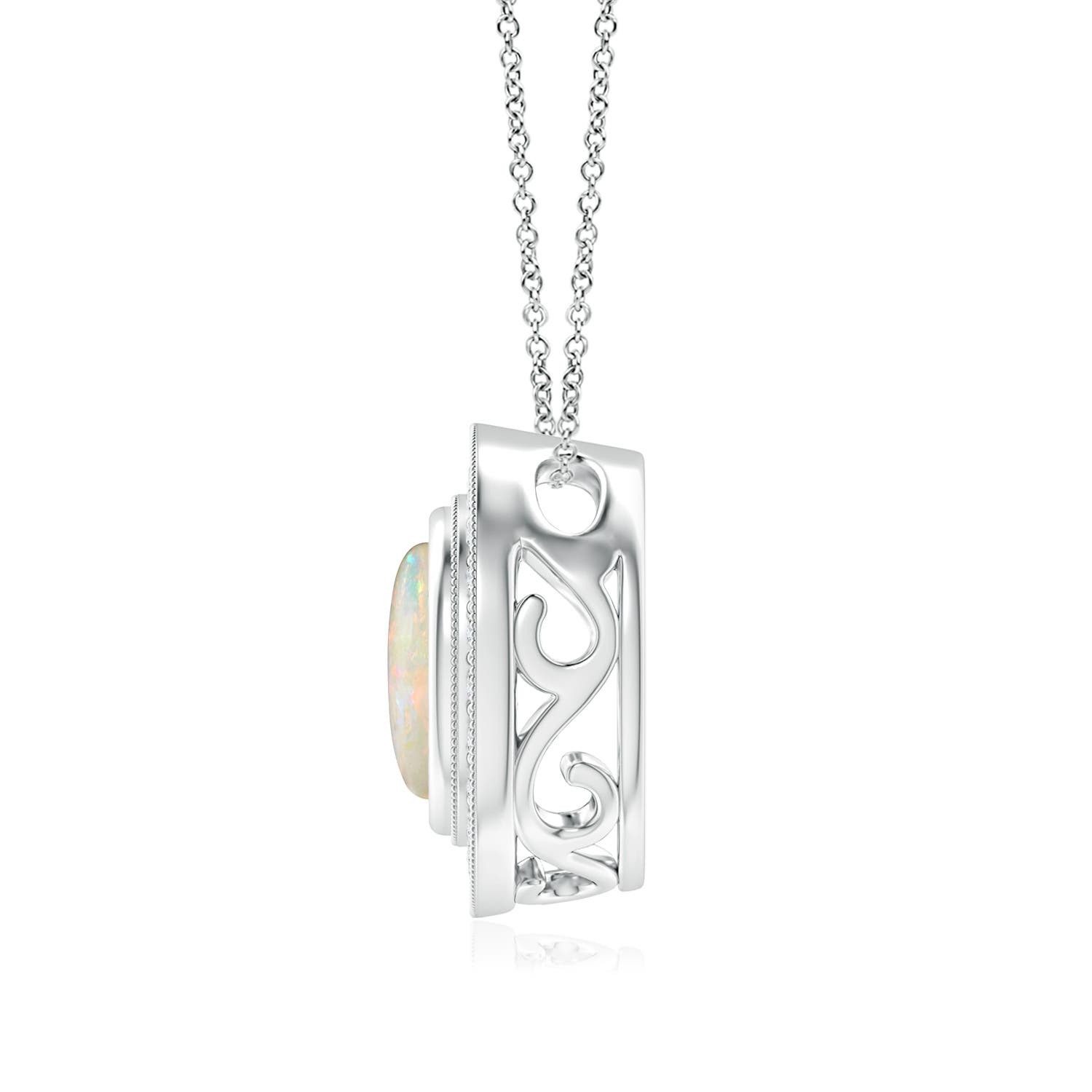 8mm AAAA Bezel-Set Opal Pendant with Diamond Halo in White Gold - side 3