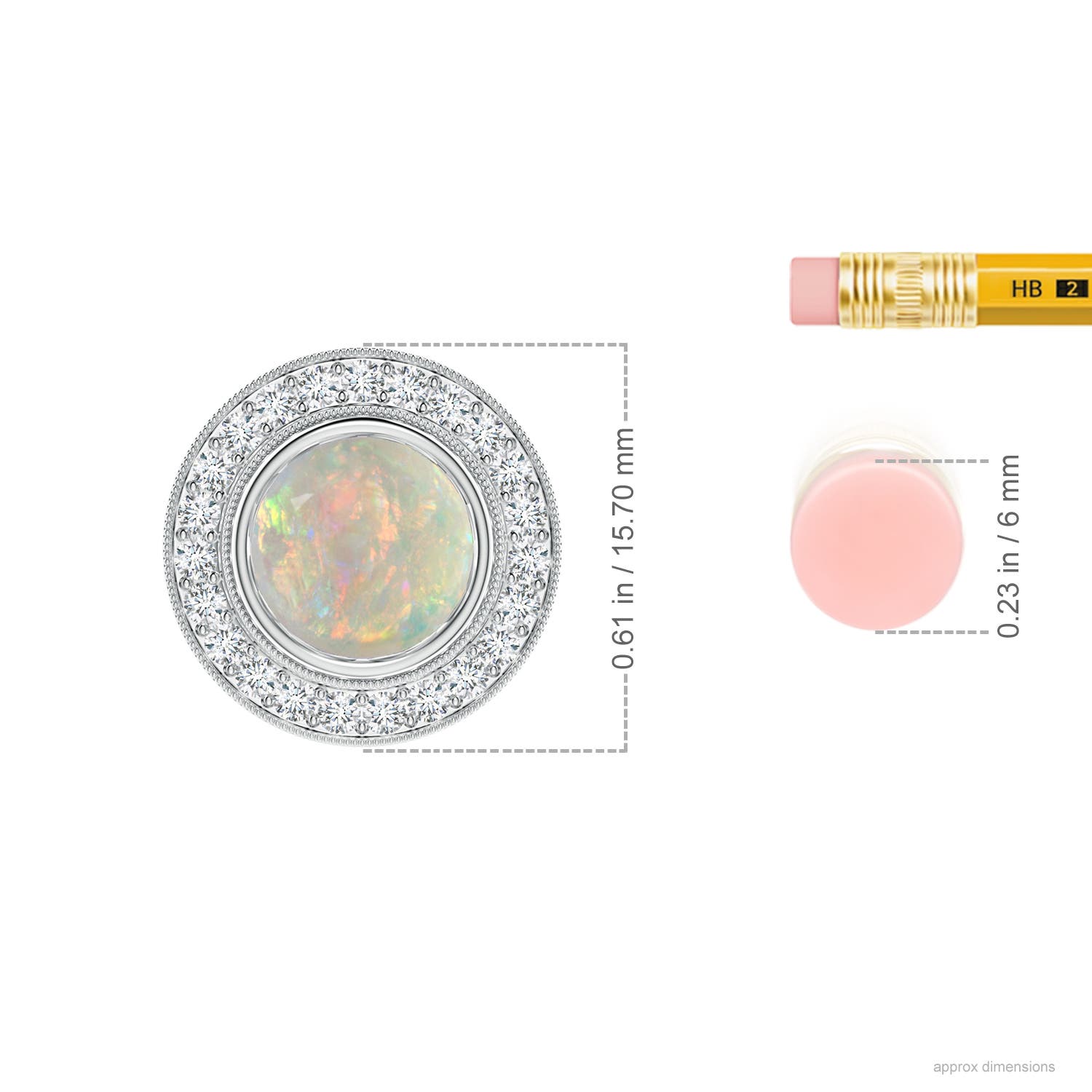 8mm AAAA Bezel-Set Opal Pendant with Diamond Halo in White Gold - ruler