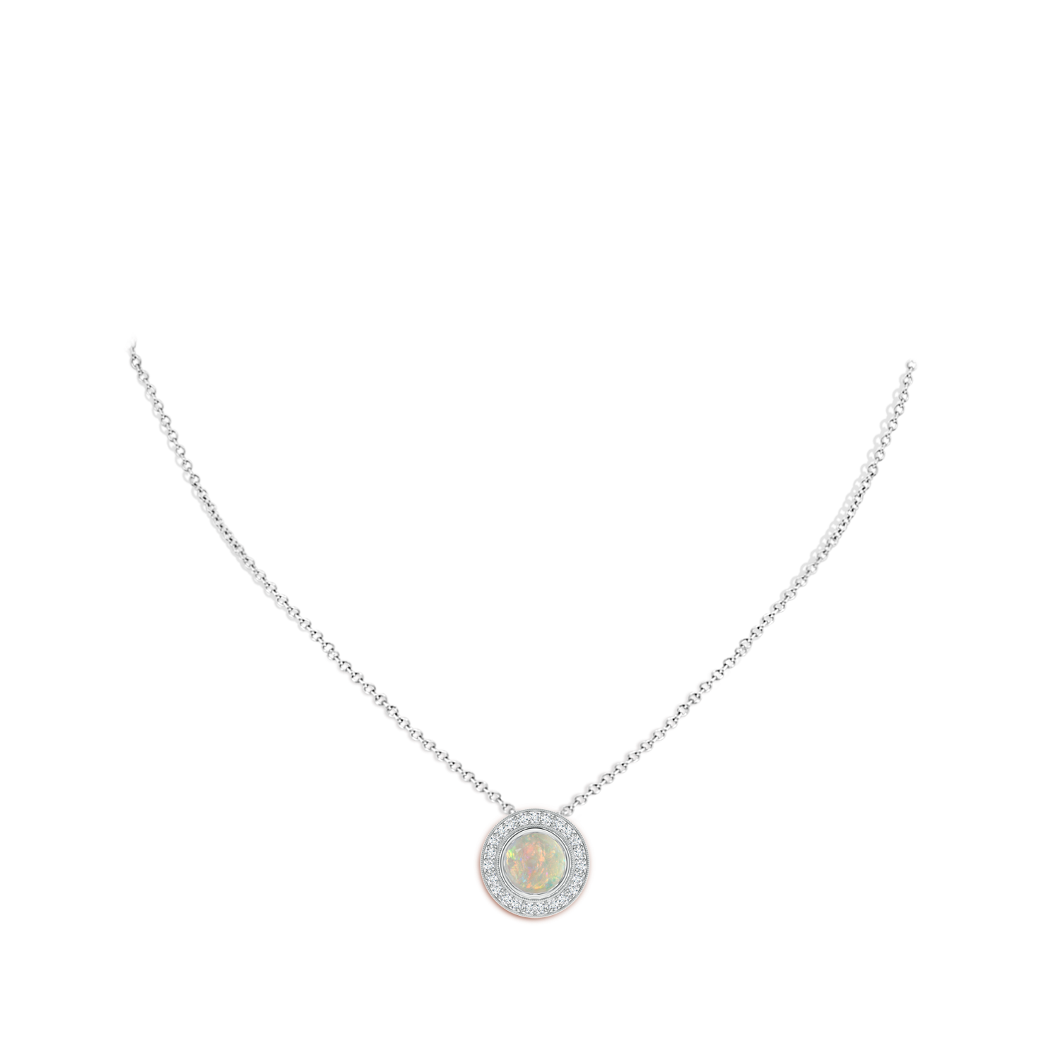 8mm AAAA Bezel-Set Opal Pendant with Diamond Halo in White Gold - body_neck