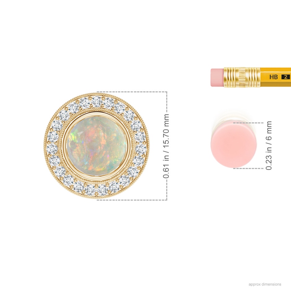 8mm AAAA Bezel-Set Opal Pendant with Diamond Halo in Yellow Gold ruler