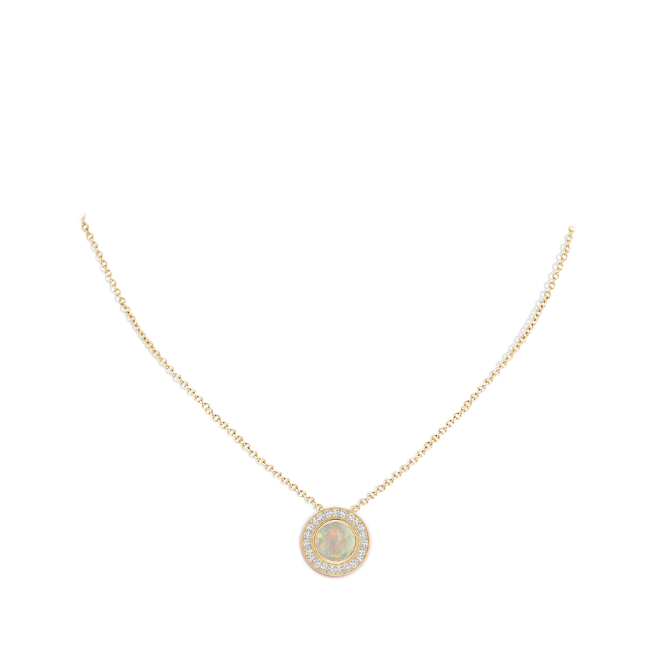 8mm AAAA Bezel-Set Opal Pendant with Diamond Halo in Yellow Gold pen