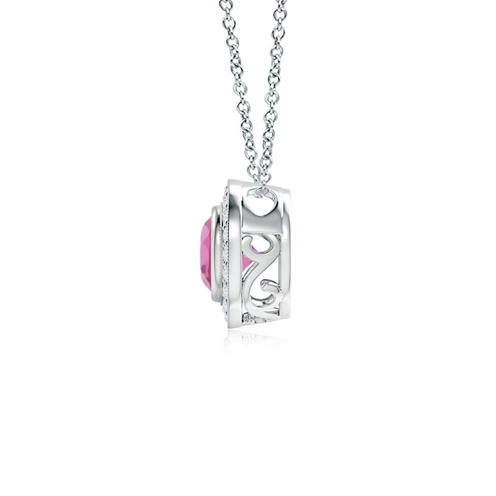 6mm AAA Bezel-Set Pink Tourmaline Pendant with Diamond Halo in White Gold Product Image