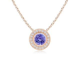 5mm AAA Bezel-Set Tanzanite Pendant with Diamond Halo in Rose Gold