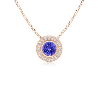 5mm AAAA Bezel-Set Tanzanite Pendant with Diamond Halo in 9K Rose Gold