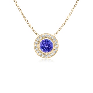 5mm AAAA Bezel-Set Tanzanite Pendant with Diamond Halo in 9K Yellow Gold