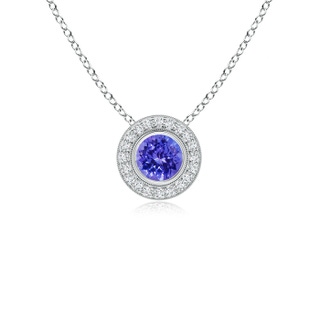 5mm AAAA Bezel-Set Tanzanite Pendant with Diamond Halo in P950 Platinum