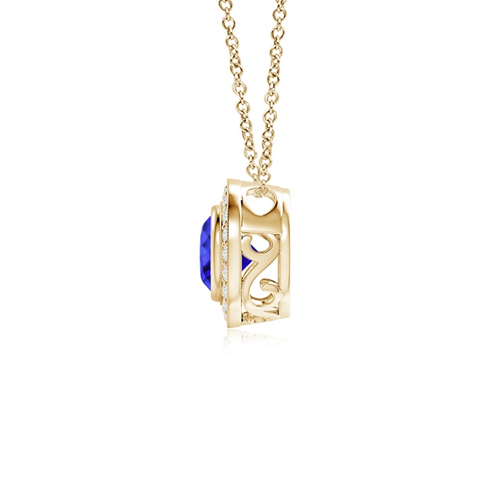 6mm AAA Bezel-Set Tanzanite Pendant with Diamond Halo in Yellow Gold Product Image
