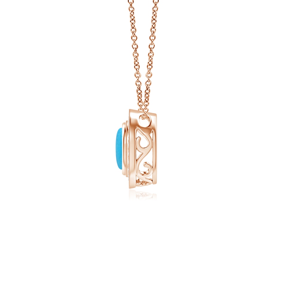 5mm A Bezel-Set Turquoise Pendant with Diamond Halo in Rose Gold side 1