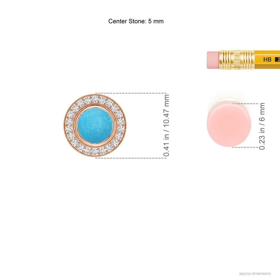 5mm A Bezel-Set Turquoise Pendant with Diamond Halo in Rose Gold ruler