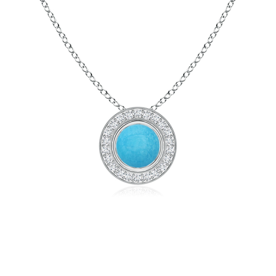 5mm A Bezel-Set Turquoise Pendant with Diamond Halo in White Gold 
