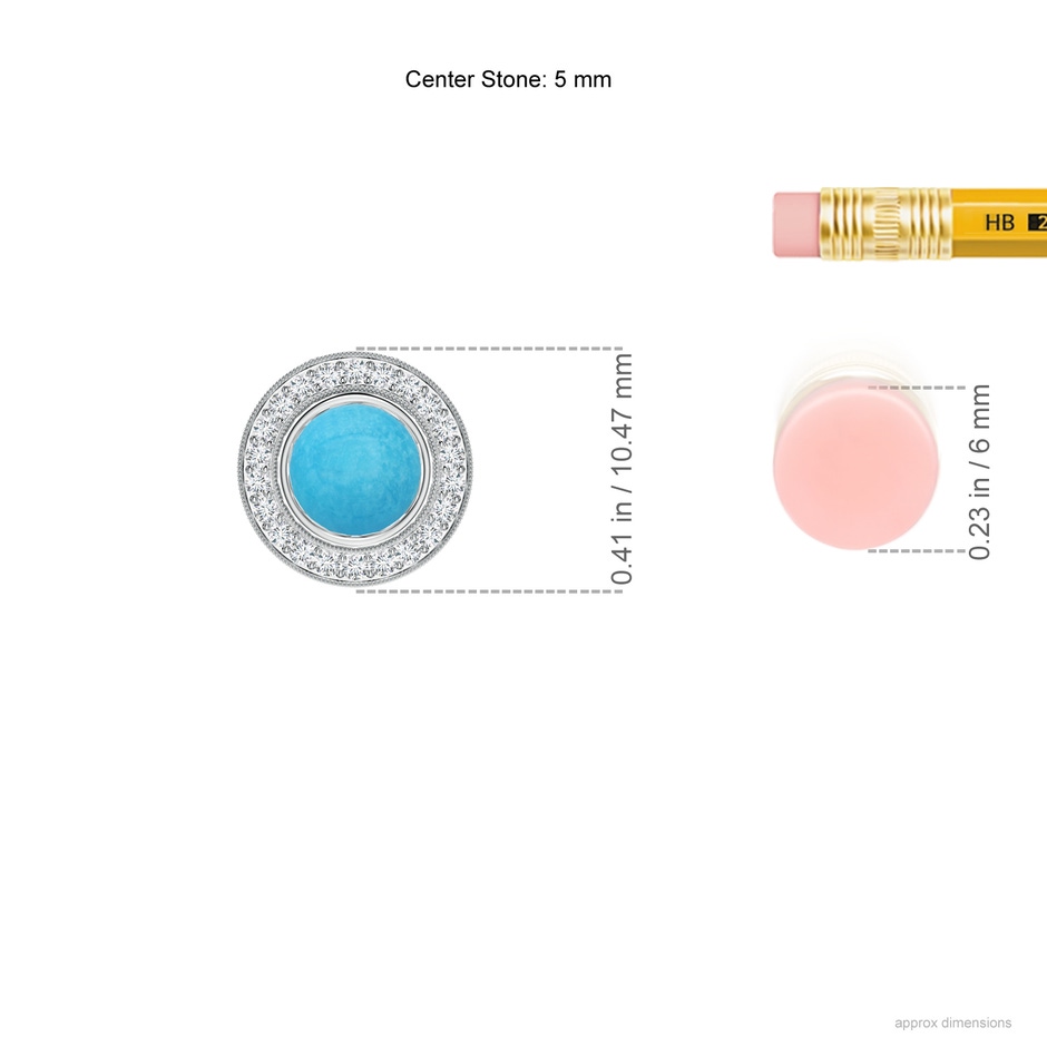 5mm A Bezel-Set Turquoise Pendant with Diamond Halo in White Gold ruler