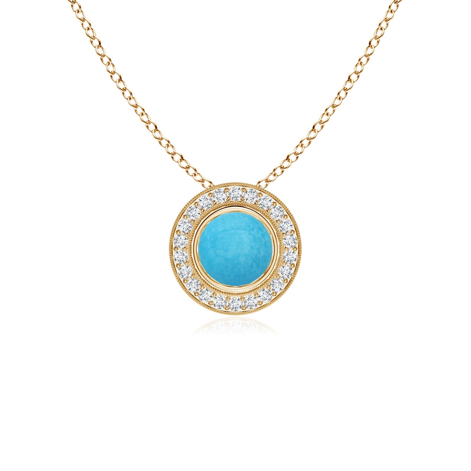 5mm A Bezel-Set Turquoise Pendant with Diamond Halo in Yellow Gold 