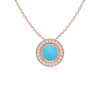 5mm AA Bezel-Set Turquoise Pendant with Diamond Halo in Rose Gold