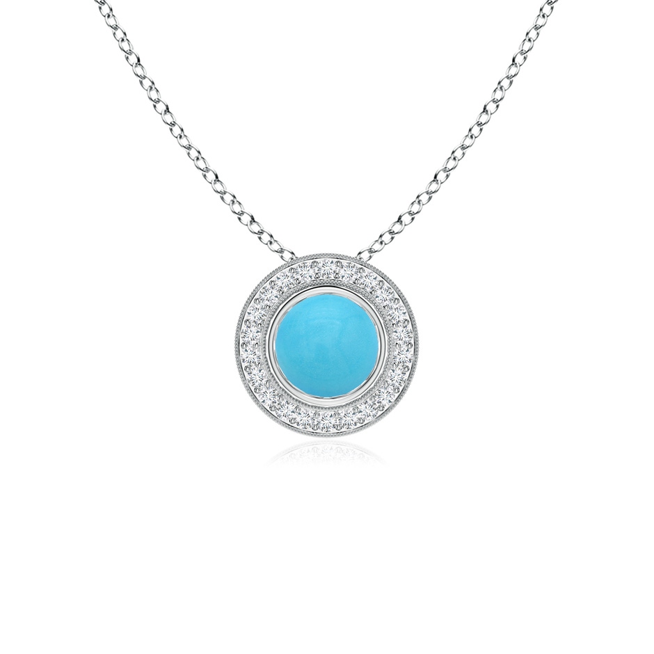 5mm AA Bezel-Set Turquoise Pendant with Diamond Halo in White Gold 