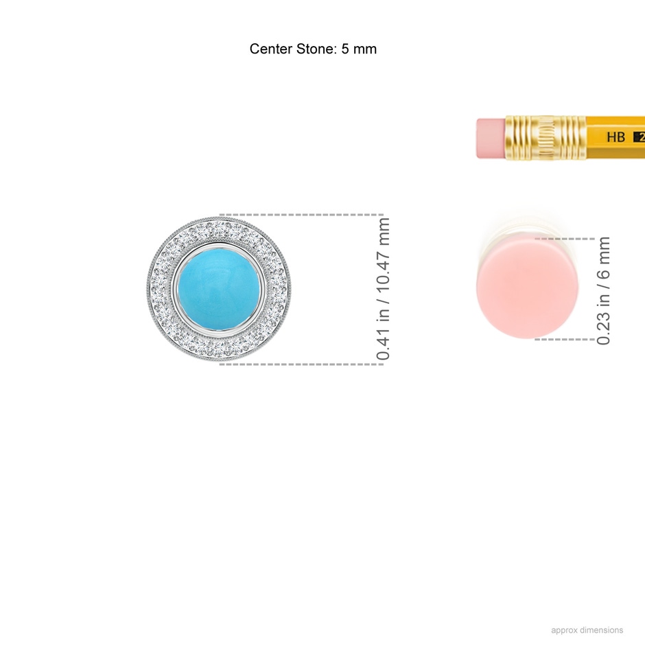 5mm AA Bezel-Set Turquoise Pendant with Diamond Halo in White Gold ruler