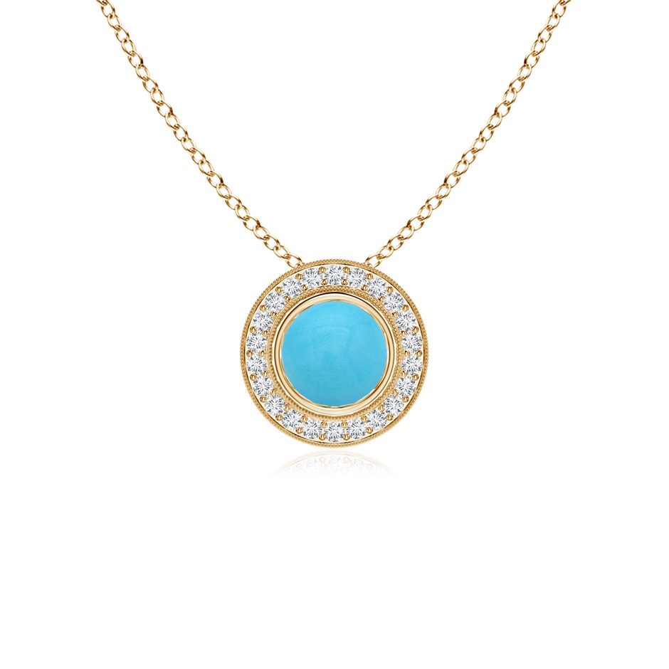 5mm AA Bezel-Set Turquoise Pendant with Diamond Halo in Yellow Gold 