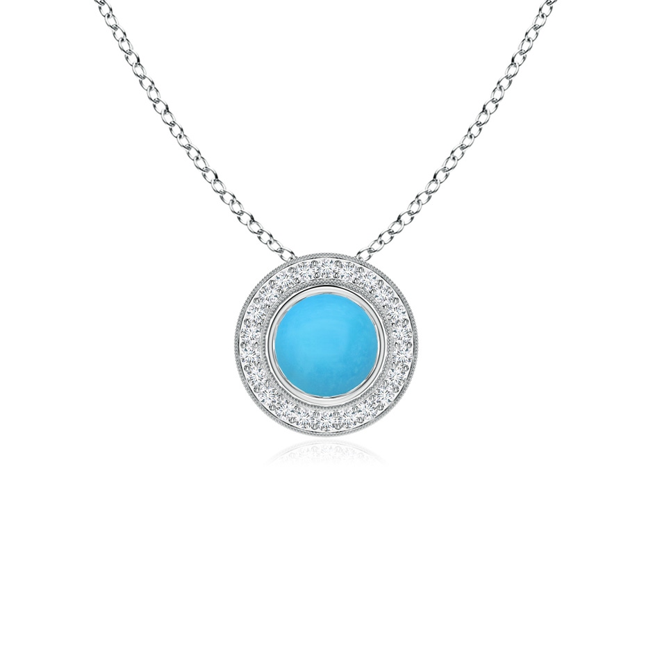 5mm AAA Bezel-Set Turquoise Pendant with Diamond Halo in White Gold 