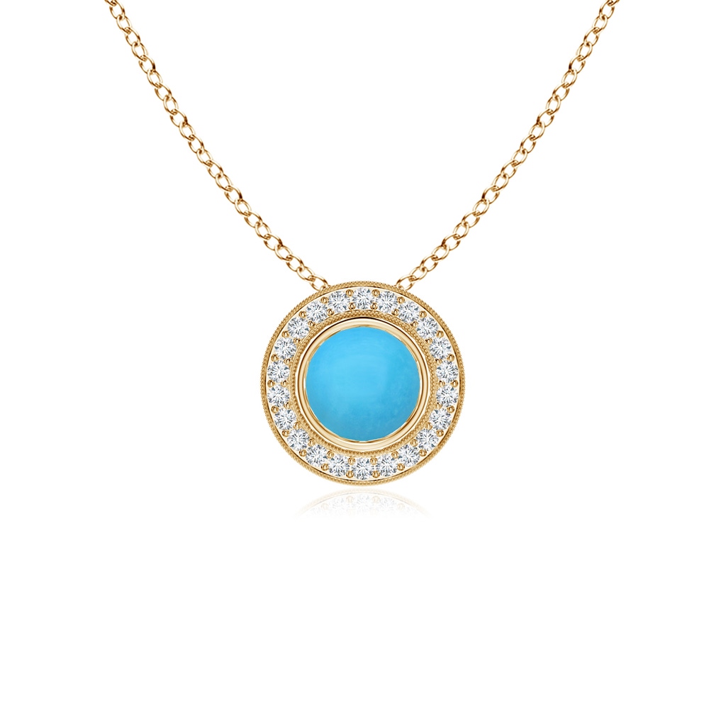 5mm AAA Bezel-Set Turquoise Pendant with Diamond Halo in Yellow Gold