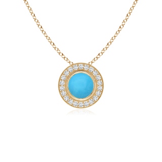 5mm AAA Bezel-Set Turquoise Pendant with Diamond Halo in Yellow Gold