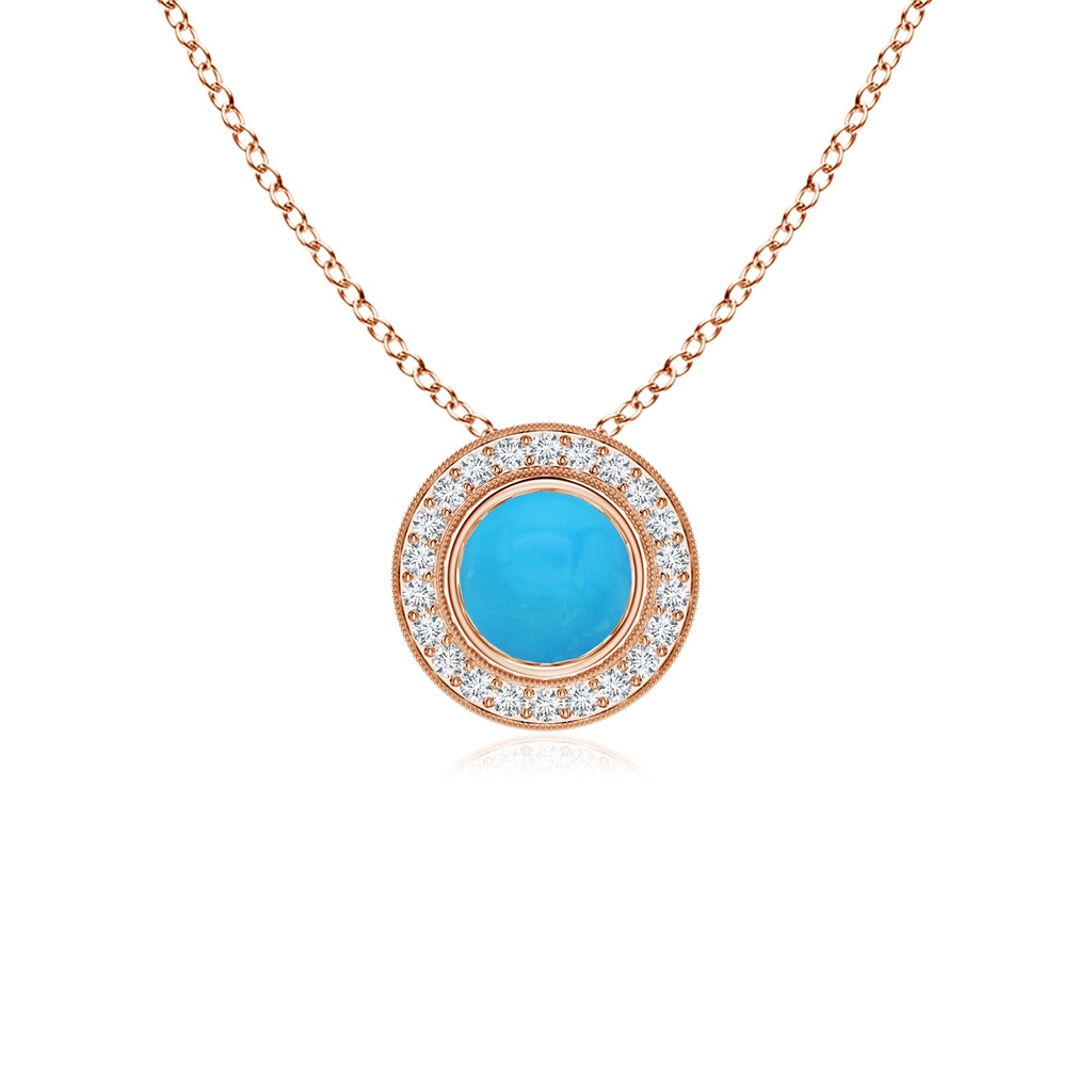 5mm AAAA Bezel-Set Turquoise Pendant with Diamond Halo in Rose Gold