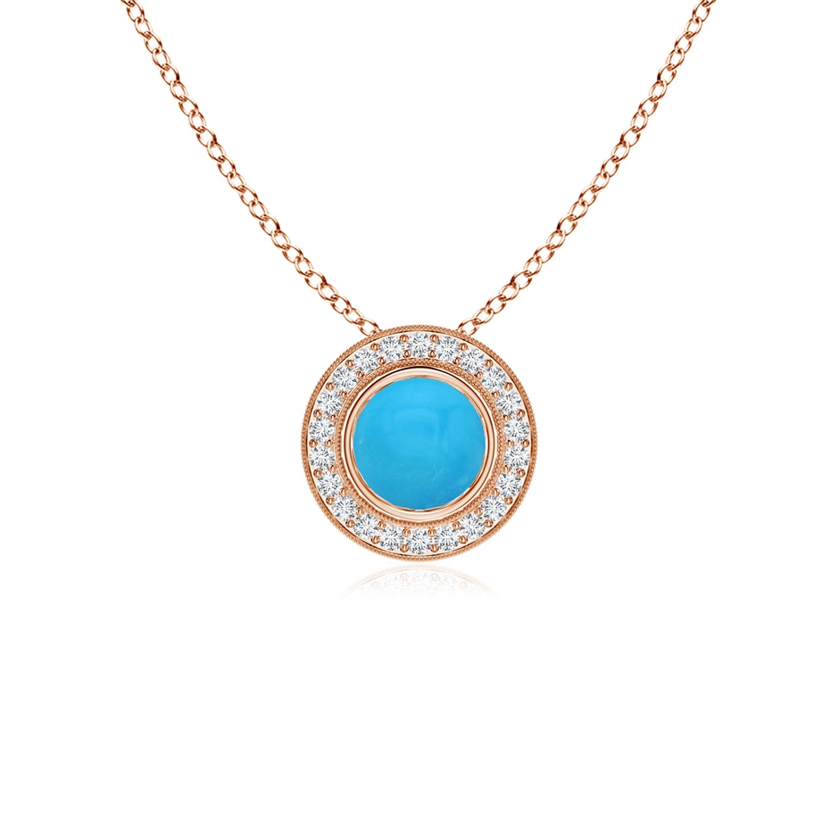5mm AAAA Bezel-Set Turquoise Pendant with Diamond Halo in Rose Gold 