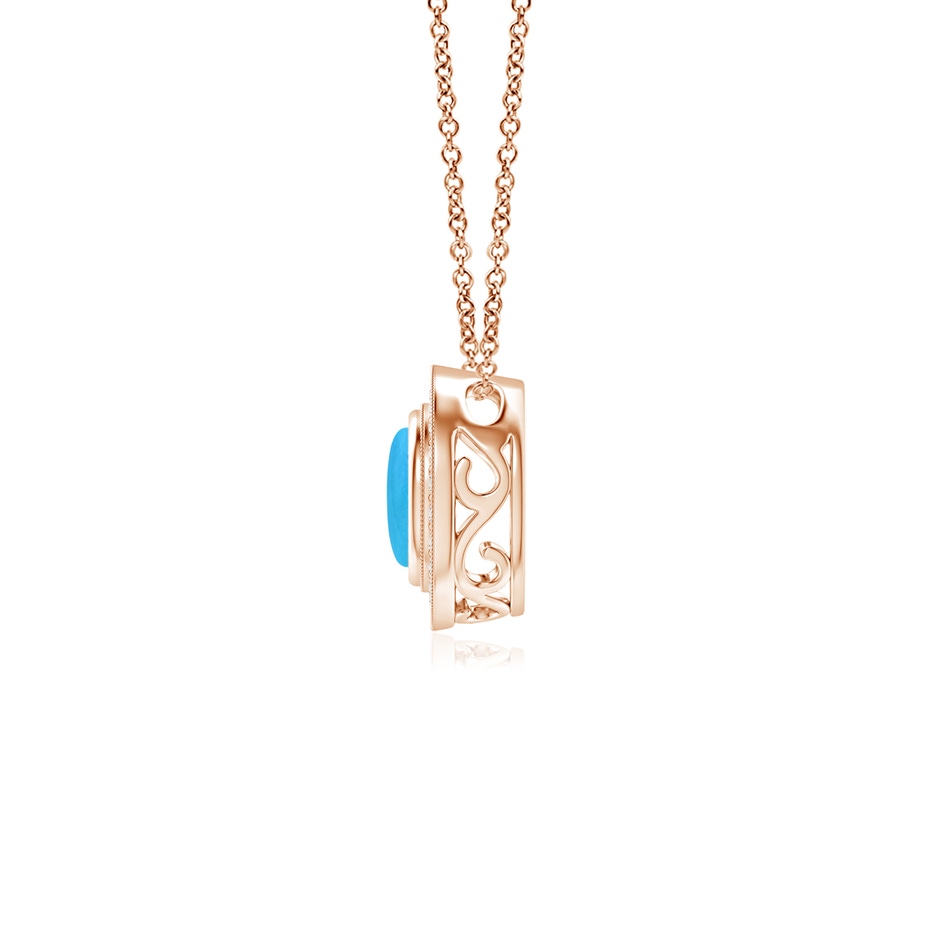 5mm AAAA Bezel-Set Turquoise Pendant with Diamond Halo in Rose Gold side 1