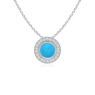 5mm AAAA Bezel-Set Turquoise Pendant with Diamond Halo in White Gold