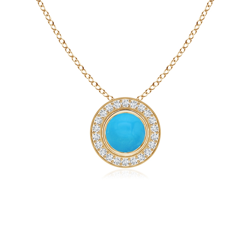 5mm AAAA Bezel-Set Turquoise Pendant with Diamond Halo in Yellow Gold