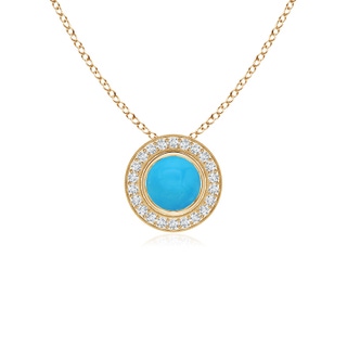 5mm AAAA Bezel-Set Turquoise Pendant with Diamond Halo in Yellow Gold