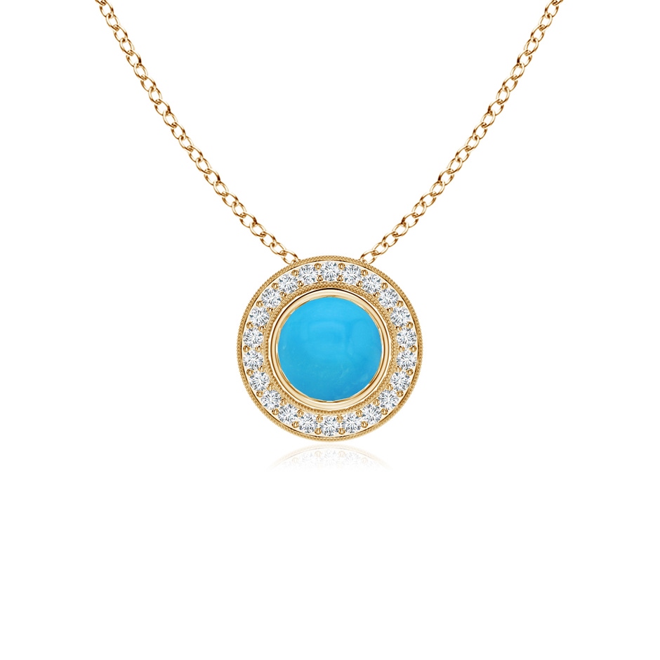 5mm AAAA Bezel-Set Turquoise Pendant with Diamond Halo in Yellow Gold 