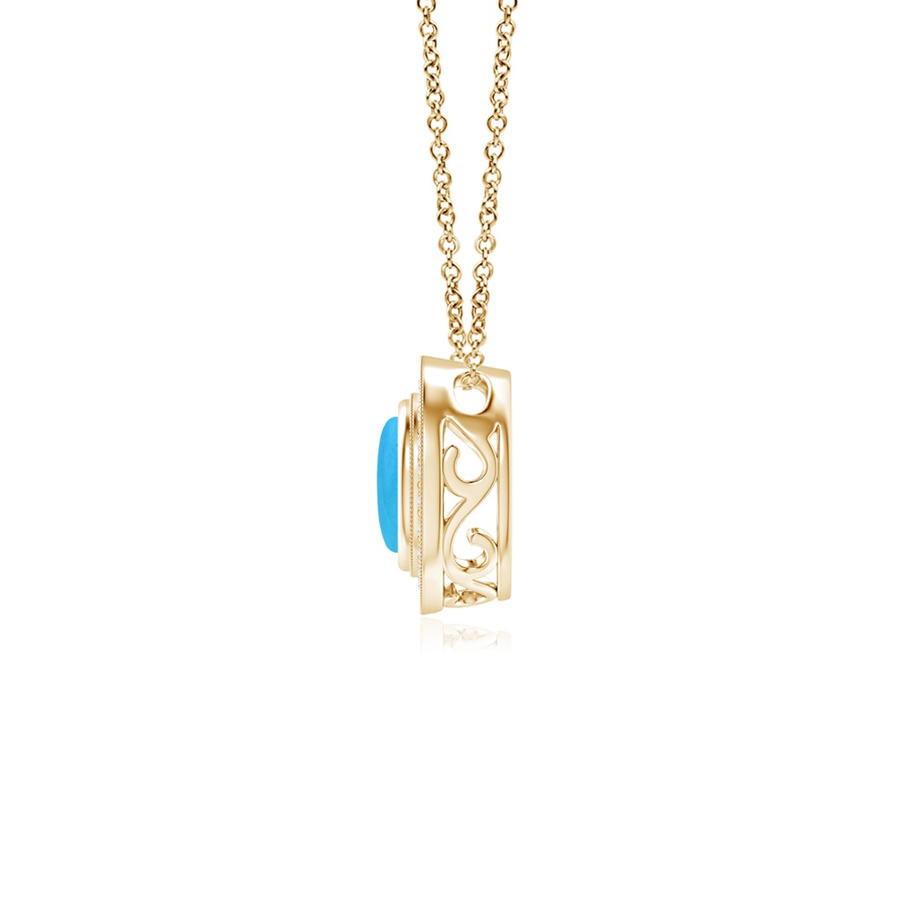 5mm AAAA Bezel-Set Turquoise Pendant with Diamond Halo in Yellow Gold Side 1