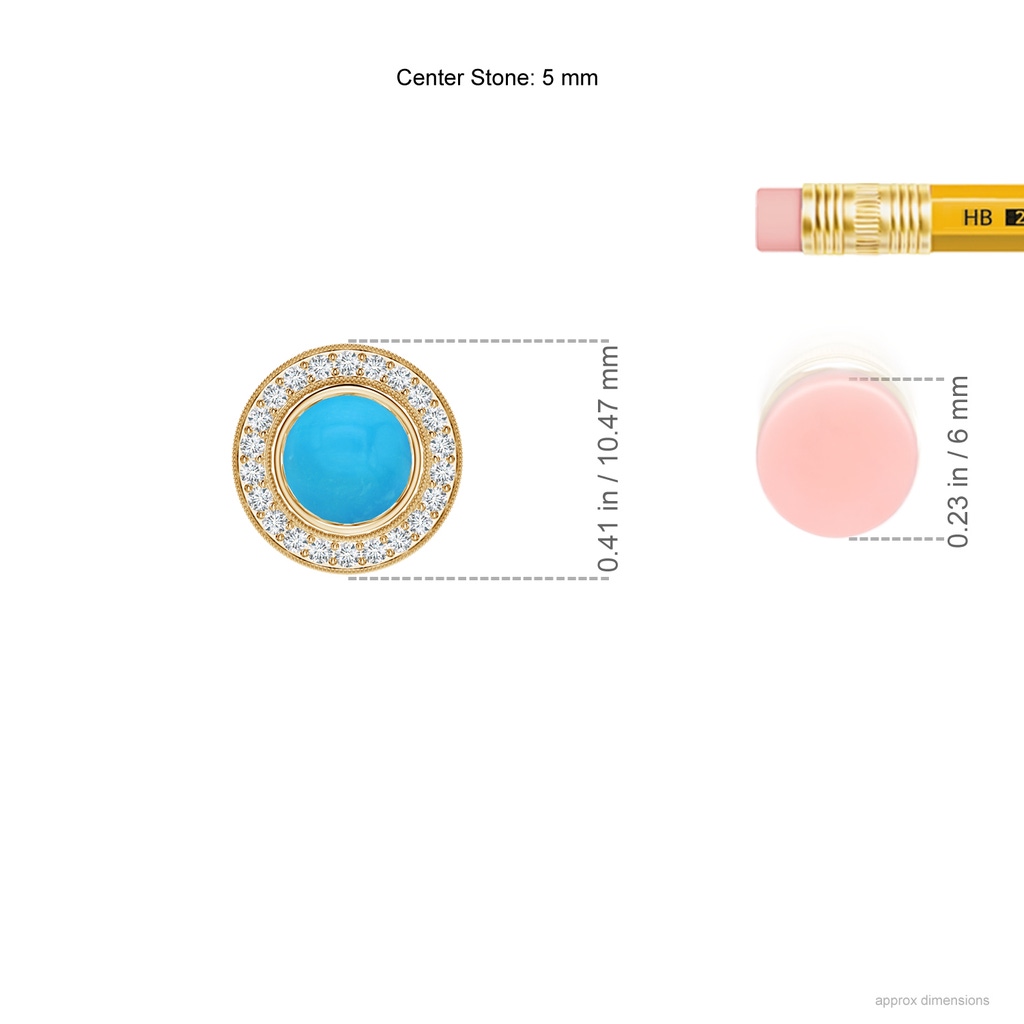 5mm AAAA Bezel-Set Turquoise Pendant with Diamond Halo in Yellow Gold Ruler