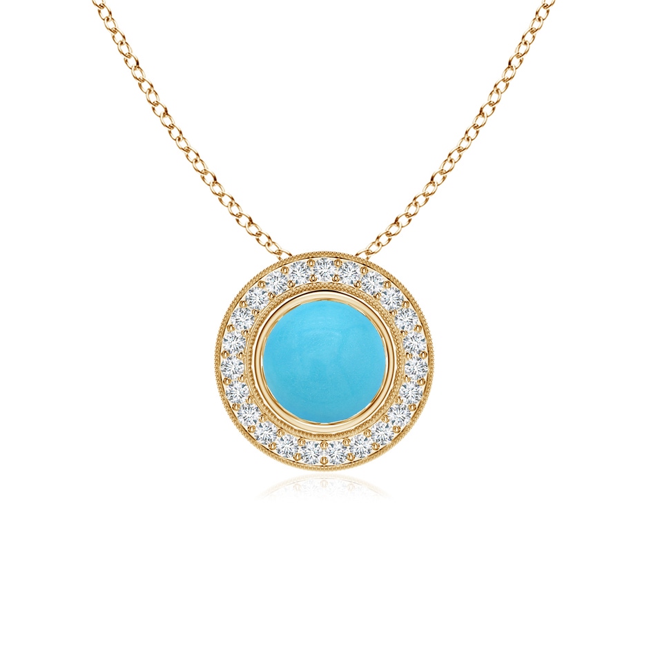 6mm AA Bezel-Set Turquoise Pendant with Diamond Halo in Yellow Gold 