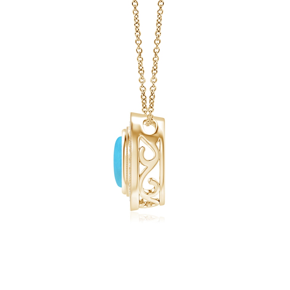 6mm AA Bezel-Set Turquoise Pendant with Diamond Halo in Yellow Gold side 1