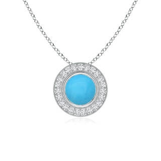 6mm AAA Bezel-Set Turquoise Pendant with Diamond Halo in White Gold