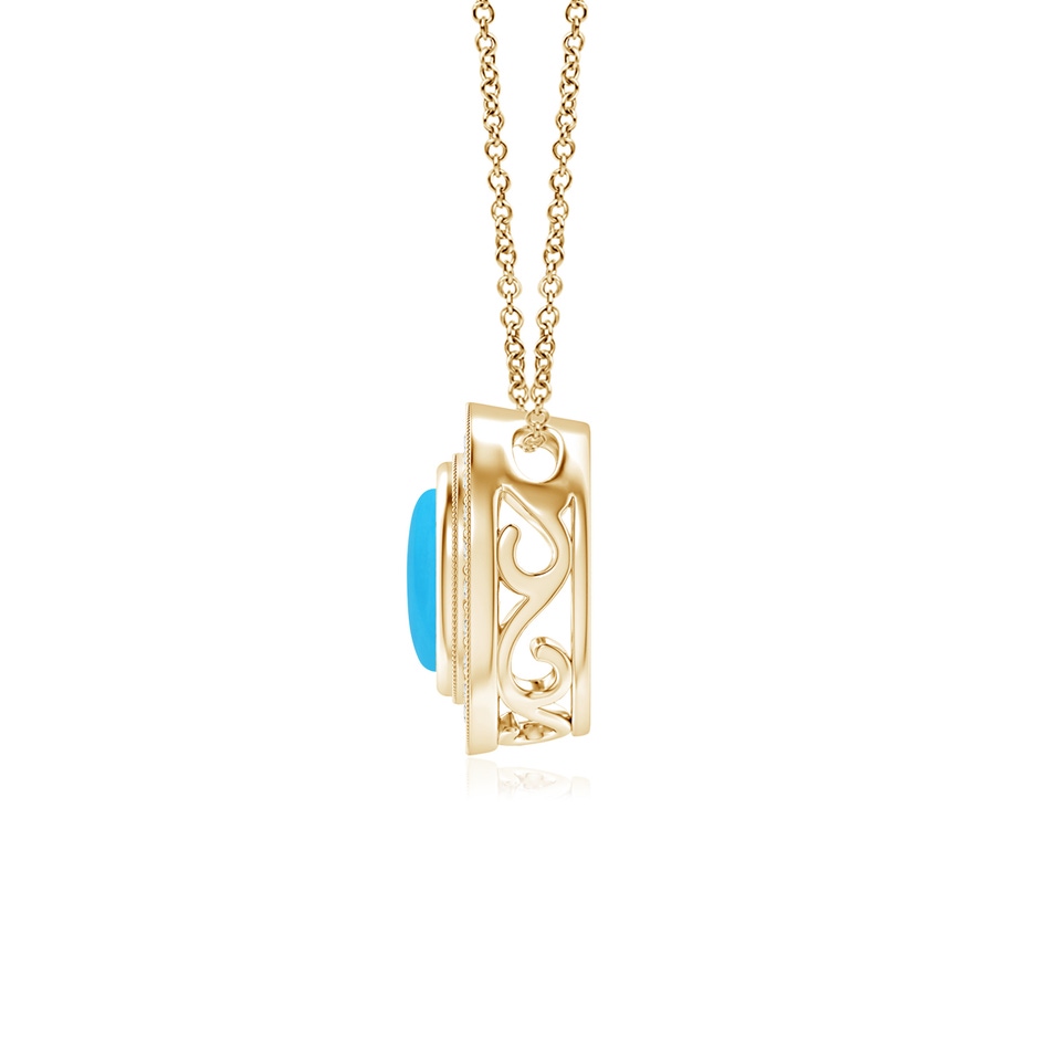 6mm AAA Bezel-Set Turquoise Pendant with Diamond Halo in Yellow Gold side 1