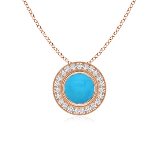 6mm AAAA Bezel-Set Turquoise Pendant with Diamond Halo in Rose Gold