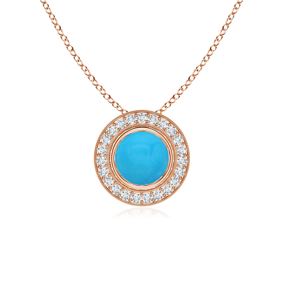 6mm AAAA Bezel-Set Turquoise Pendant with Diamond Halo in Rose Gold 