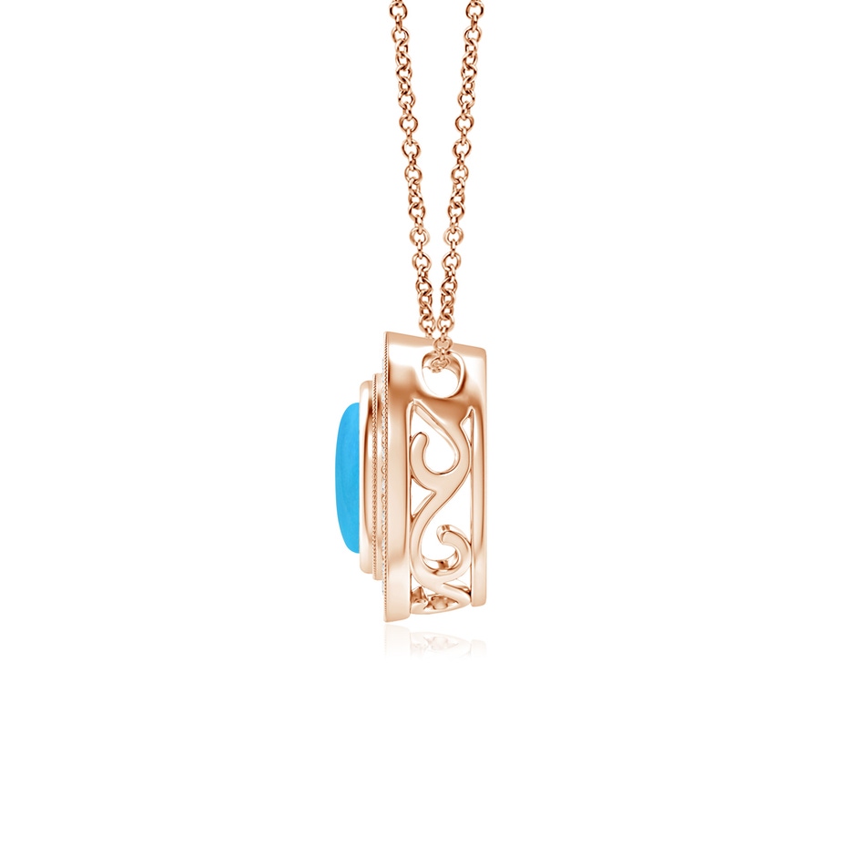 6mm AAAA Bezel-Set Turquoise Pendant with Diamond Halo in Rose Gold side 1